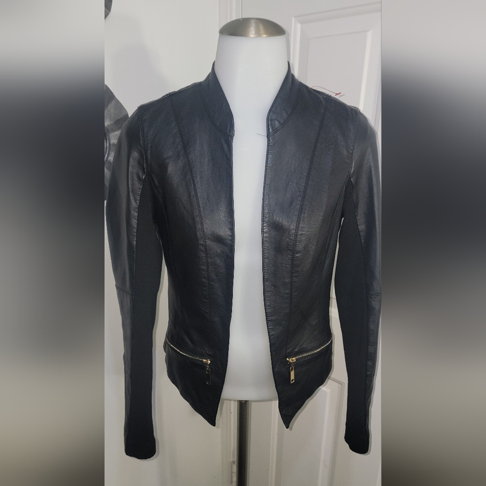 Black Learher Grunge Moto Bikercore Jacket Size Xs - image 1